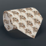 Elegant Flowers Foliage and Feathers Pattern Neck Tie<br><div class="desc">A tie with a pretty bouquet of peach florals,  surrounded by brownish bronze grasses and foliage with feather accents.
A light brownish cream colored background with a faint damask pattern.</div>