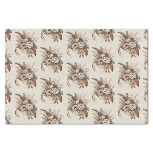 Elegant Flowers Foliage and Feathers Pattern Tissue Paper