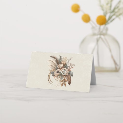 Elegant Flowers Foliage and Feathers Place Card
