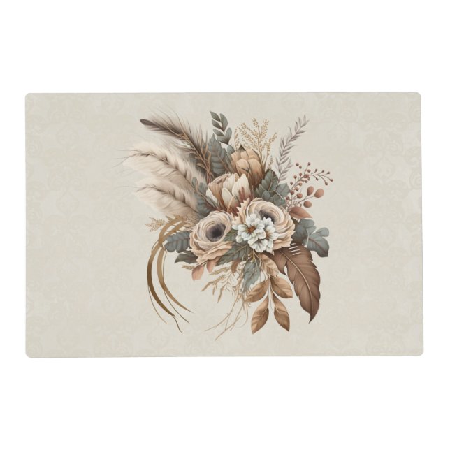 Elegant Flowers Foliage and Feathers Placemat (Front)
