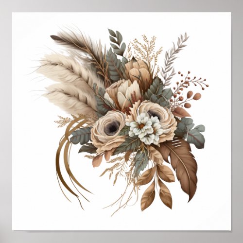 Elegant Flowers Foliage and Feathers Poster