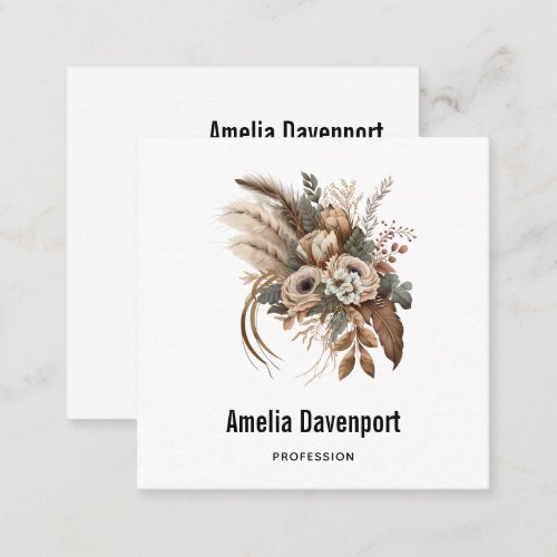 Elegant Flowers Foliage and Feathers Square Business Card