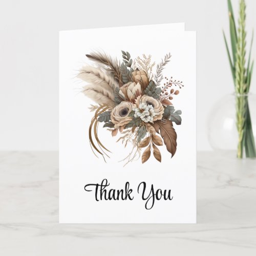 Elegant Flowers Foliage and Feathers Thank You Card