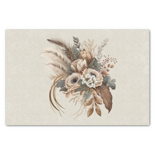 Elegant Flowers Foliage and Feathers Tissue Paper