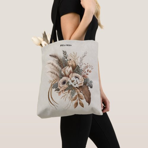 Elegant Flowers Foliage and Feathers Tote Bag