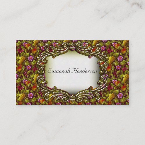 Elegant Flowers, Fruit and Gold Business Cards