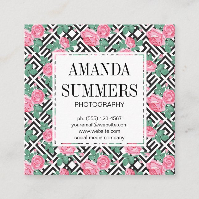 Elegant Flowers | Geometric Style Square Business Card (Front)