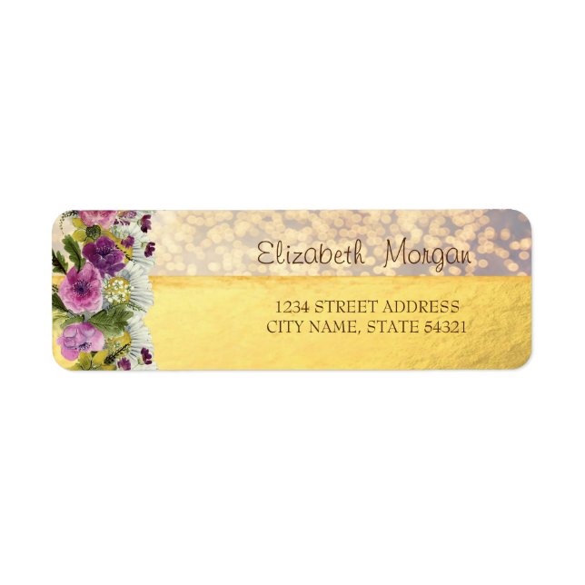 Elegant Flowers Gold,Bokeh Address Label (Front)
