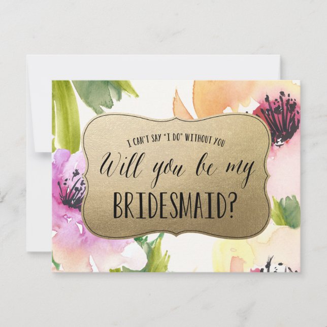 Elegant Flowers Gold | Bridesmaid Invitation (Front)