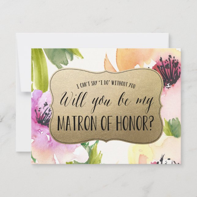Elegant Flowers Gold | Matron of Honor Invitation (Front)