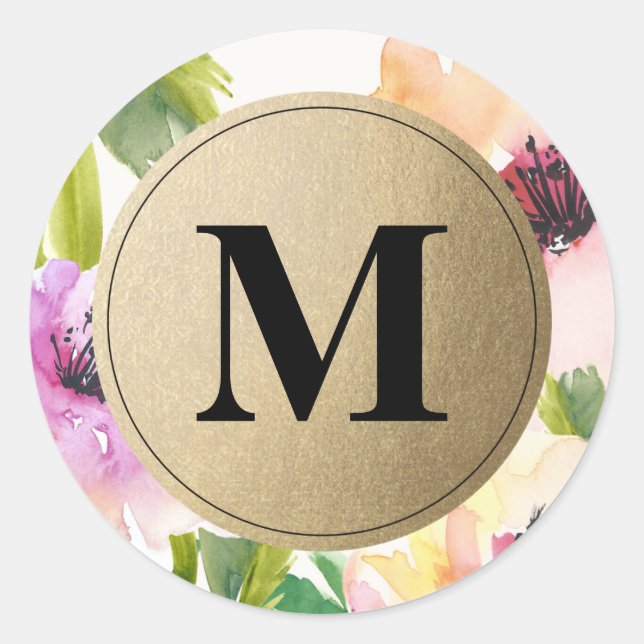 Elegant Flowers Gold Monogram | Favor Labels (Front)