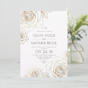 Elegant Flowers Gold Rose Wedding Invitation