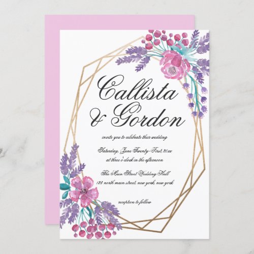 Elegant Flowers Gold Terrarium Watercolor Wedding Invitation