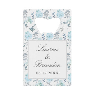 Elegant Flowers Gray Blue Wedding Thank You Favors Credit Card Bottle Opener