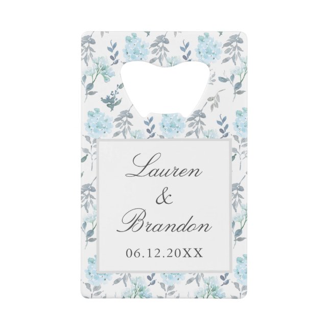 Elegant Flowers Gray Blue Wedding Thank You Favors Credit Card Bottle Opener (Front)
