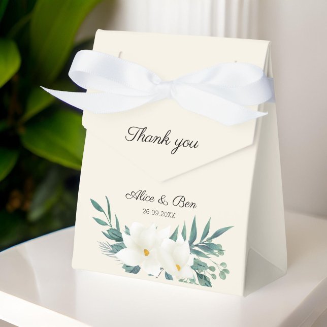Elegant flowers Green White Black Favor Box (" Thank you! " Personalized, Elegant, Flowers, Green-White Favor Box.)