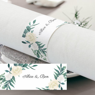 Elegant flowers Green White Napkin Bands