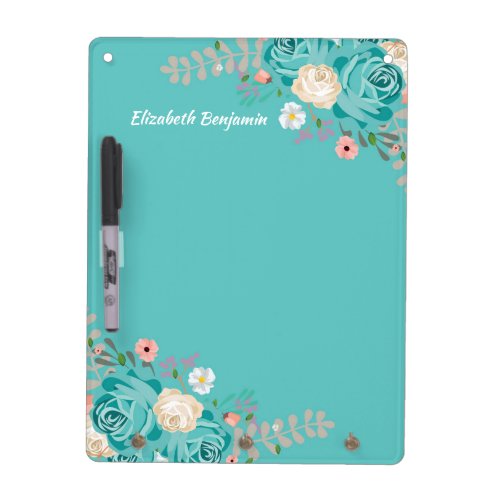 Elegant Flowers Green White Watercolor Personalize Dry Erase Board