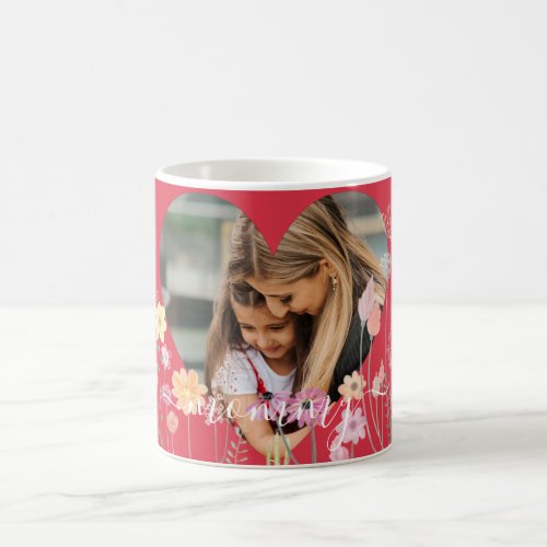 Elegant Flowers Heart  Personalized Photo  Text  Coffee Mug