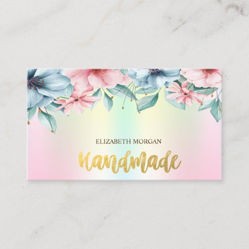 Elegant Flowers Holographic Handmade Business Card