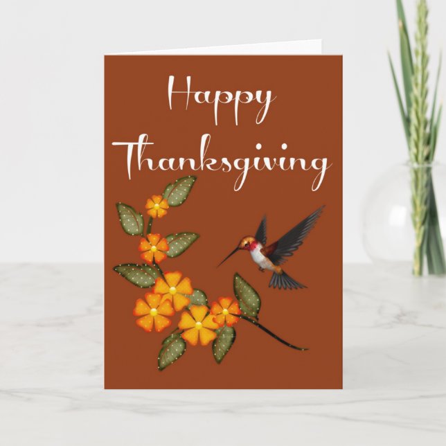 Elegant Flowers & Hummingbird Thanksgiving Card 2 (Front)