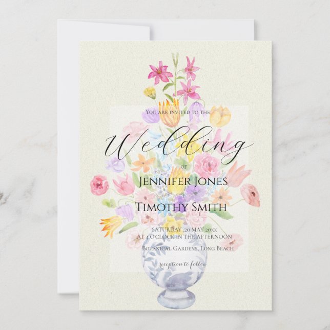 elegant flowers in blue pot  invitation (Front)