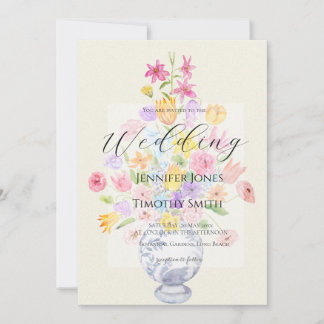elegant flowers in blue pot invitation