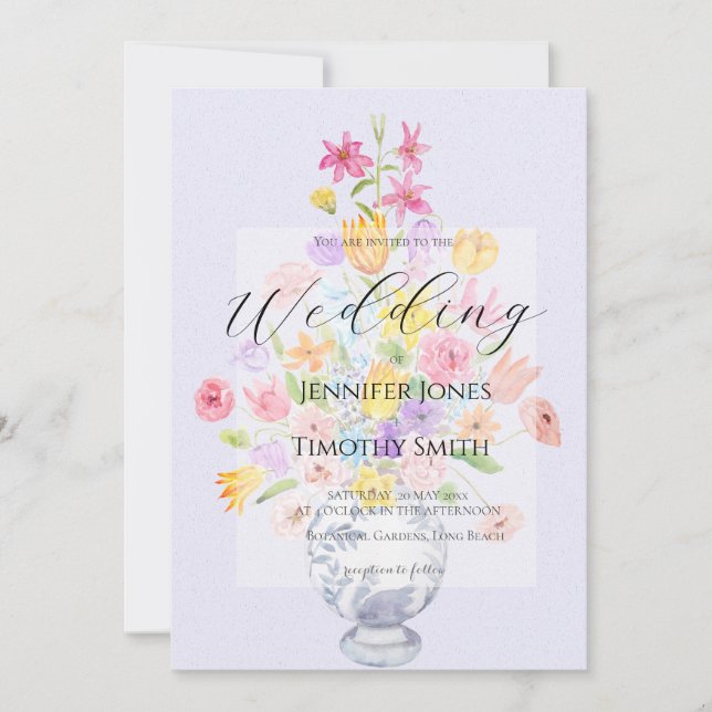 elegant flowers in blue pot purple  invitation (Front)