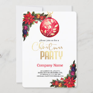 Elegant flowers, Magical Christmas Red Ornaments Invitation