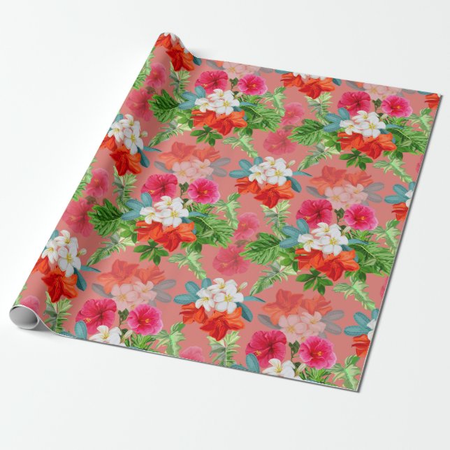Elegant Flowers on Pink Wrapping Paper (Unrolled)