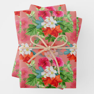 Elegant Flowers on Pink Wrapping Paper Sheets