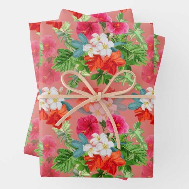 Elegant Flowers on Pink Wrapping Paper Sheets (In situ)