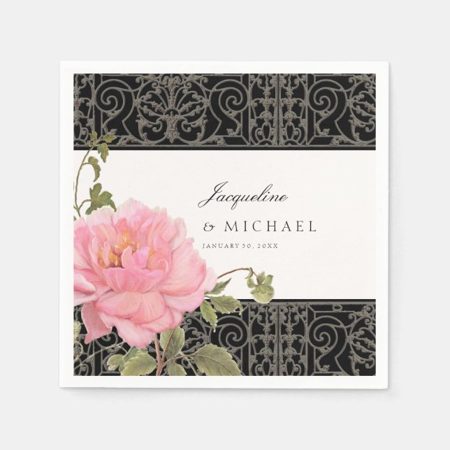 Elegant Flowers Pink Peony Classic  Bridal Shower Paper Napkins (Front)