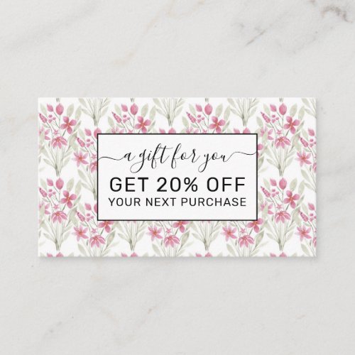 Elegant Flowers Pink Sage Green Watercolor Floral Discount Card