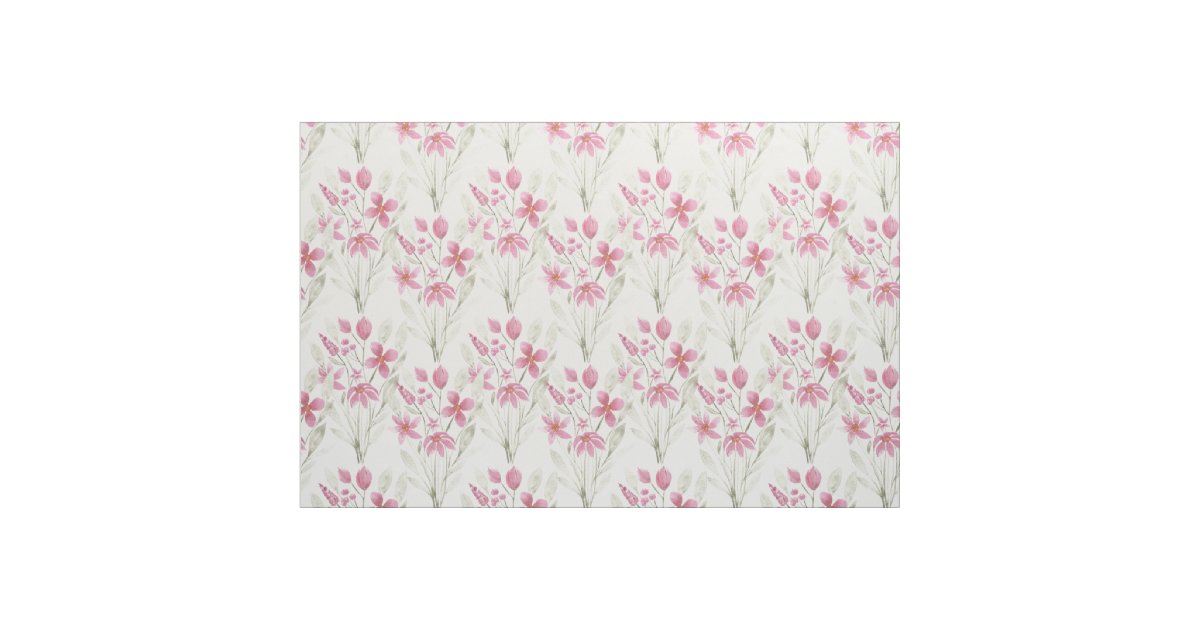 Elegant Flowers Pink Sage Green Watercolor Floral Fabric | Zazzle