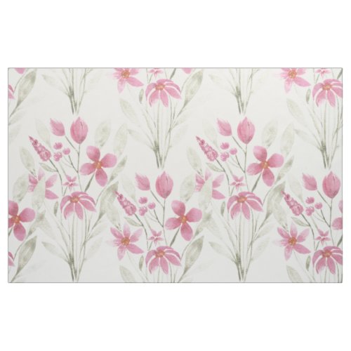 Elegant Flowers Pink Sage Green Watercolor Floral Fabric