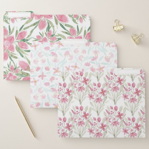 Elegant Flowers Pink Sage Green Watercolor Floral File Folder