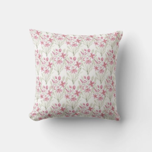 Elegant Flowers Pink Sage Green Watercolor Floral Outdoor Pillow