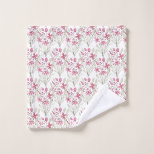 Elegant Flowers Pink Sage Green Watercolor Floral Wash Cloth