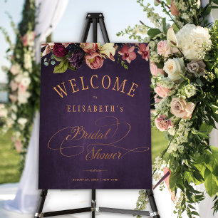 Elegant flowers purple bridal shower welcome sign