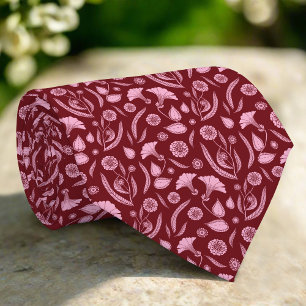 Elegant Flowers Red Pattern Groomsmen Wedding Neck Tie