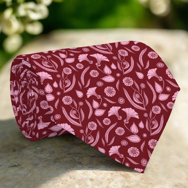 Elegant Flowers Red Pattern Groomsmen Wedding Neck Tie (Creator Uploaded)