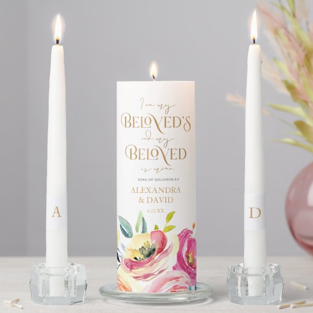 Elegant Flowers Religious Wedding Unity Candle Set (In Situ)