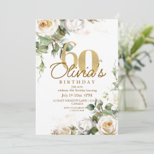 Elegant Flowers Rose Gold 60th Birthday Invitation