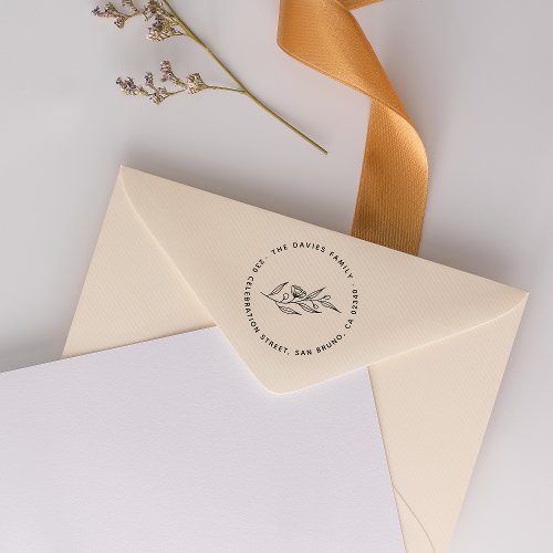 Elegant Flowers Round Family Name  Return Address Rubber Stamp