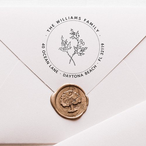 Elegant Flowers Round Family Name Return Address Self_inking Stamp