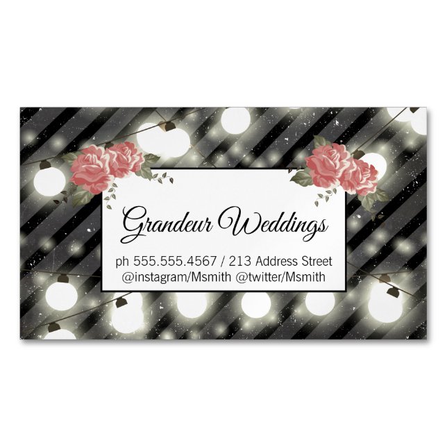 Elegant Flowers / Speckled Chalk / Night Lights Business Card Magnet (Front)