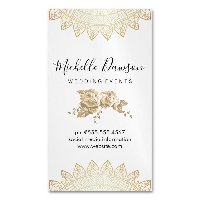 Elegant Flowers / Speckled Chalk / Night Lights Business Card Magnet (Front Vertical)