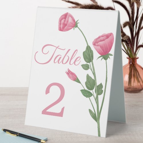 Elegant Flowers Summer Pink Floral Table Number Table Tent Sign