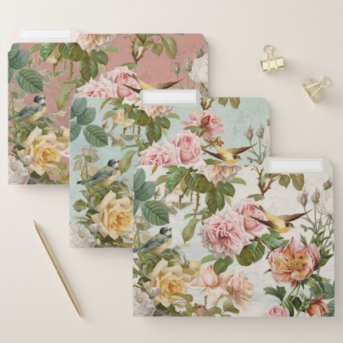 Elegant Flowers Vintage Birds Home Office Decor File Folder